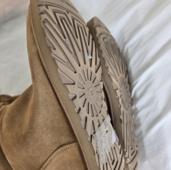 UGG Women's 9.5 Femme Over The Knee Chestnut Suede Fur Wedge Tall Boots New - Picture 7 of 8